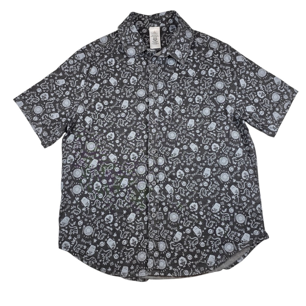 Disney Parks Encanto Gray Bruno Rat AOP Button Up Short Sleeve Shirt- Men's Sz L